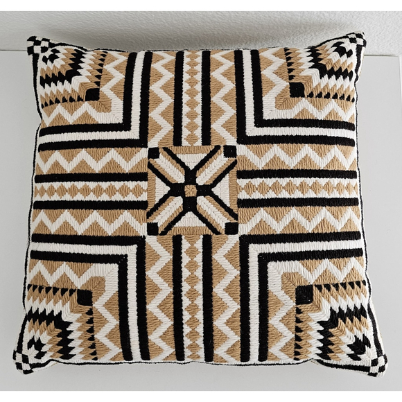 Unbranded Other - Vintage White Brown Black Beige Throw Pillow Retro Square Crochet Embroider